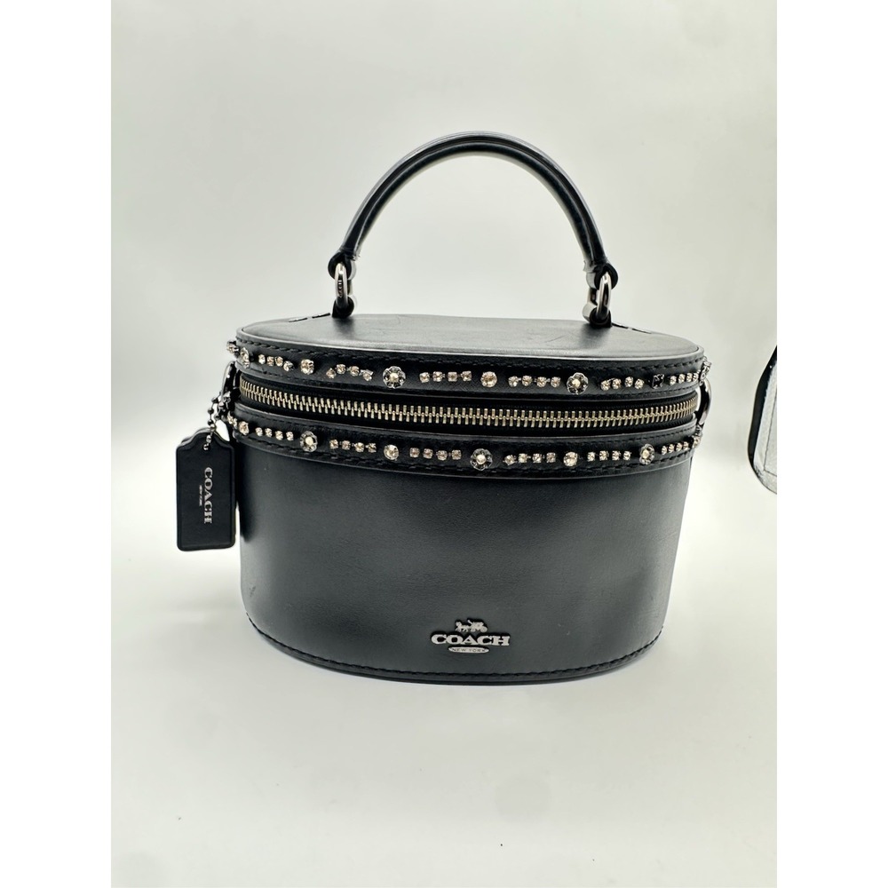 Coach x Selena Gomez Trail Bag Black Leather Crystal Embellished Top Handle